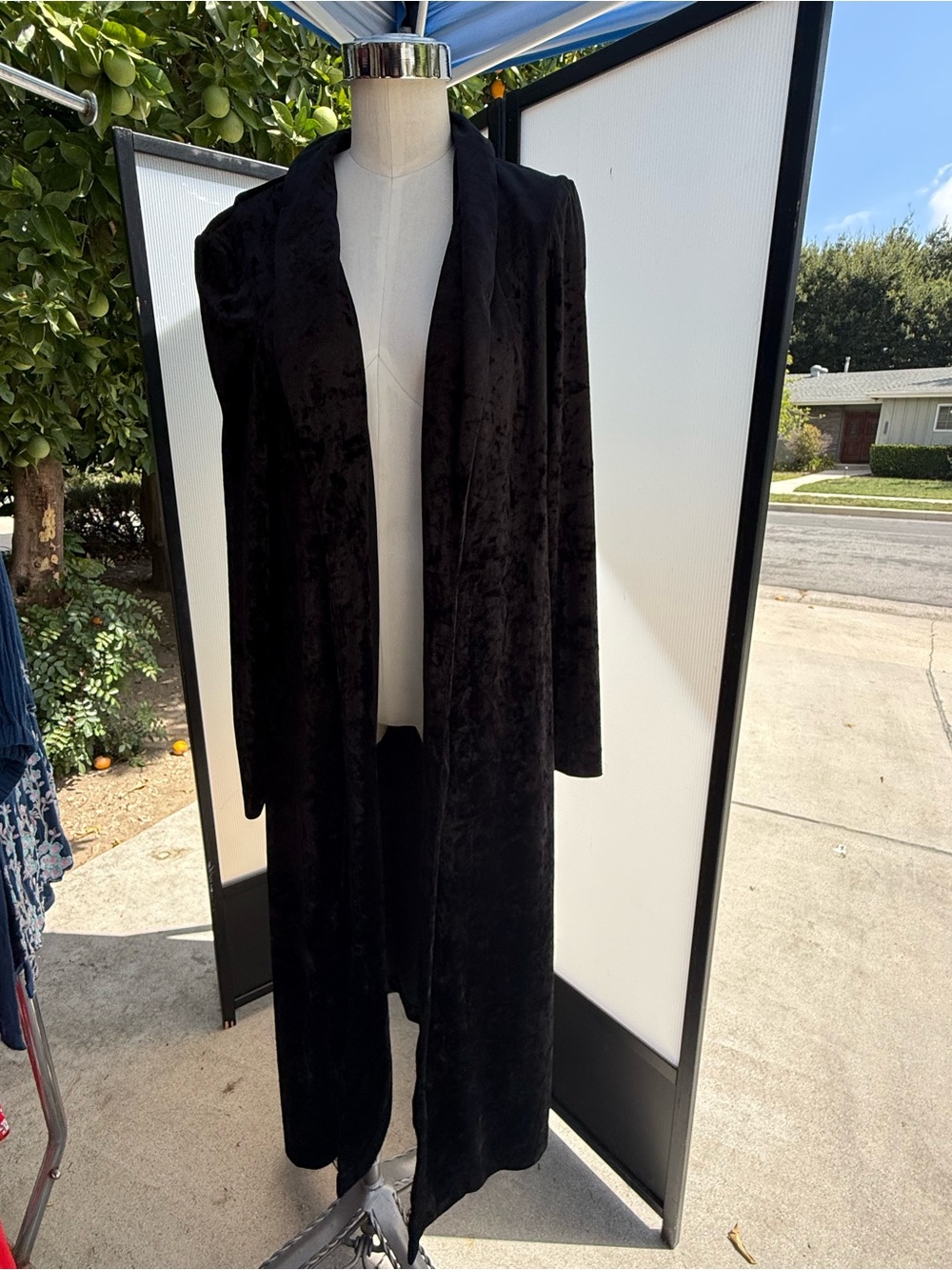 Wayf Black Long Velvet Duster Coat